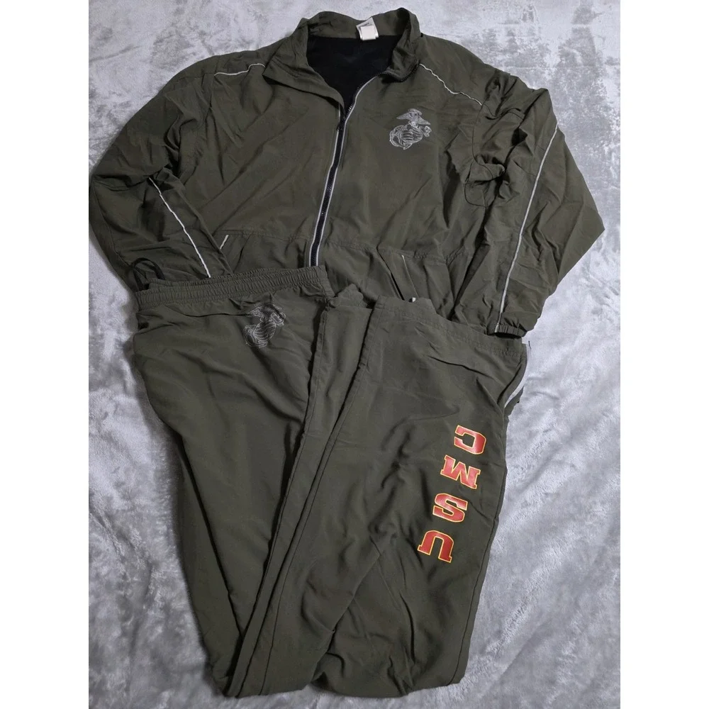 USMC MARINES Track Suit Jacket Pants XL Long Set New Balance Olive Green